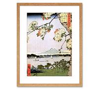 Wee Blue Coo Japanese Woodblock Cherry Blossom Ships On Water Framed Wall Art Print