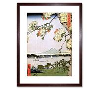 Wee Blue Coo Japanese Woodblock Cherry Blossom Ships On Water Framed Wall Art Print