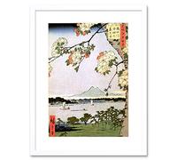 Wee Blue Coo Japanese Woodblock Cherry Blossom Ships On Water Picture Framed Wall Art Print