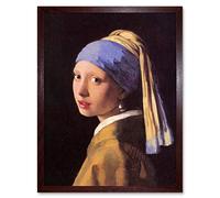Wall Art Print Johannes Vermeer Girl With a Pearl Earring Old Master Painting Portrait Art Framed Artery8 Brown W12 inch x H16 inch