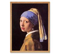 Wall Art Print Johannes Vermeer Girl With a Pearl Earring Old Master Painting Portrait Art Framed Artery8 Light Oak W12 inch x H16 inch