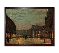 Wee Blue Coo John Atkinson Grimshaw Boar Lane Leeds Lamplight 1881 Painting Art Print Framed Poster Wall Decor 12X16 Inch