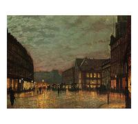 Wee Blue Coo John Atkinson Grimshaw Boar Lane Leeds Lamplight 1881 Painting Art Print Poster Wall Decor 12X16 Inch