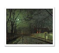 Wee Blue Coo John Atkinson Grimshaw Moonlit Street Old Master Painting Art Print Framed Poster Wall Decor 12X16 Inch