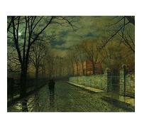 Wee Blue Coo John Atkinson Grimshaw Paintings Figures Moonlit Lane Rain Art Print Poster Wall Decor 12X16 Inch