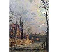Wee Blue Coo John Atkinson Grimshaw Paintings Moonlit Street Scene Painting Art Print Poster Wall Decor 12X16 Inch
