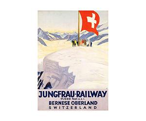 Wee Blue Coo Jungfrau Railway Swiss Flag Switzerland Alps Picture Wall Art Print