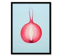 Wee Blue Coo Just Add Red Onion Cut Vegetable Kitchen Painting Pastel Colour Pink on Blue Artwork Framed Wall Art Print A4