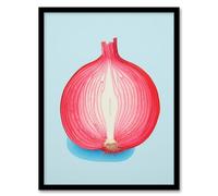 Wee Blue Coo Just Add Red Onion Kitchen Painting Cut Vegetable Pastel Colour Pink on Blue Artwork Framed Wall Art Print A4