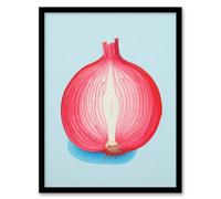 Wee Blue Coo Just Add Red Onion Kitchen Painting Cut Vegetable Pastel Colour Pink On Blue Wall Art Print - A4 Size
