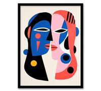 Wee Blue Coo Just the Two of Us Couple in Love Abstract Cubist Blue Pink Oil Painting Artwork Framed Wall Art Print A4