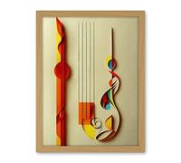Wee Blue Coo Kandinsky Inspired Abstract Musical Symbol Clefs Music Yellow Turquoise Orange Artwork Framed Wall Art Print 18X24 Inch