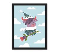 Wee Blue Coo Kawaii Cow Thistle Witch Large Framed Art Print Wall Poster 18x24 inch