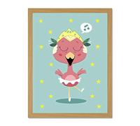 Wee Blue Coo Kawaii Flamingo Ballet Large Framed Art Print Wall Poster 18x24 inch