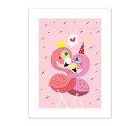 Wee Blue Coo Kawaii Flamingo Love Art Print Canvas Premium Wall Decor Poster