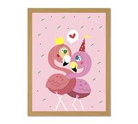 Wee Blue Coo Kawaii Flamingo Love Large Framed Art Print Wall Poster 18x24 inch
