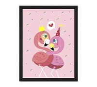 Wee Blue Coo Kawaii Flamingo Love Large Framed Art Print Wall Poster 18x24 inch