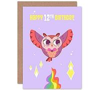 Wee Blue Coo Kawaii Owl Flying 12th Birthday Greeting Card With Envelope Blank Inside Premium Quality