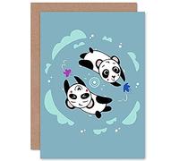 Wee Blue Coo Kawaii Panda Friends Greeting Card With Envelope Inside Premium Quality