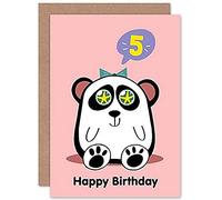 Wee Blue Coo Kawaii Panda Star Happy 5th Birthday Greeting Card With Envelope Blank Inside Premium Quality