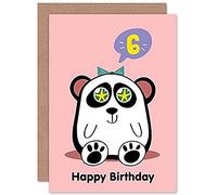 Wee Blue Coo Kawaii Panda Star Happy 6th Birthday Greeting Card With Envelope Blank Inside Premium Quality
