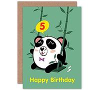 Wee Blue Coo Kawaii Panda Swing 5th Birthday Greeting Card With Envelope Blank Inside Premium Quality
