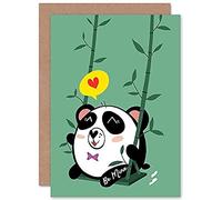 Wee Blue Coo Kawaii Panda Swing Valentines Be Mine Greeting Card With Envelope Blank Inside Premium Quality