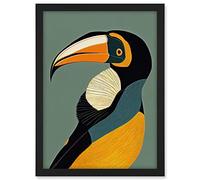 Wee Blue Coo Keel Billed Toucan Bird Portrait Vintage Illustration Artwork Framed A3 Wall Art Print
