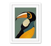 Wee Blue Coo Keel Billed Toucan Bird Portrait Vintage Illustration Artwork Framed Wall Art Print 18X24 Inch