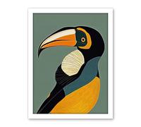 Wee Blue Coo Keel Billed Toucan Bird Portrait Vintage Illustration Artwork Framed Wall Art Print 18X24 Inch