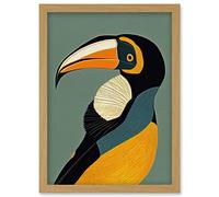 Wee Blue Coo Keel Billed Toucan Bird Portrait Vintage Illustration Artwork Framed Wall Art Print A4