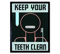 Wee Blue Coo Keep Your Teeth Clean Art Print Framed Poster Wall Decor 12x16 inch