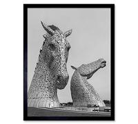 Wee Blue Coo Kelpies Horse Sculptures Falkirk Scotland Art Print Framed Poster Wall Decor 12X16 Inch