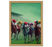 Wee Blue Coo Kentucky Derby Horse Racing Jockeys Modern Oil Painting Artwork Framed A3 Wall Art Print