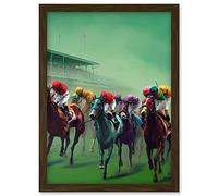 Wee Blue Coo Kentucky Derby Horse Racing Jockeys Modern Oil Painting Artwork Framed Wall Art Print A4