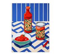 Wee Blue Coo Ketchup Later Homemade Tomato Sauce Vibrant Red Blue Graphic Kitchen Painting Large Wall Art Poster Print Thick Paper 18X24 Inch