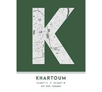Wee Blue Coo Khartoum Sudan City Map Green Colour Block Modern Typography Stylish Letter Unframed Word Wall Art Print Poster for Home Décor CITYMAP1