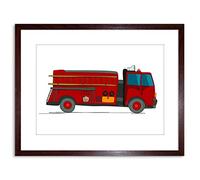 Wee Blue Coo KIDS AMERICAN FIRE TRUCK RED YELLOW FIREMEN FRAMED PRINT F97X4276