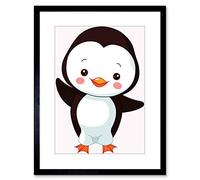 Wee Blue Coo KIDS CHILDREN ZOO PENGUIN CARTOON ILLUSTRATION FRAMED PRINT F97X2925
