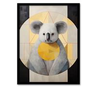 Wee Blue Coo King Koala Abstract Geometric Animal Portrait Yellow Grey Oil Painting Artwork Framed Wall Art Print A4