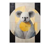 Wee Blue Coo King Koala Abstract Geometric Animal Portrait Yellow Grey Oil Painting Large Wall Art Poster Print Thick Paper 18X24 Inch