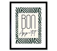 Wee Blue Coo Kitchen Zebra Bon Appetit Typography Artwork Framed Wall Art Print 12X16 Inch