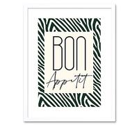 Wee Blue Coo Kitchen Zebra Bon Appetit Typography Artwork Framed Wall Art Print 12X16 Inch