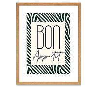 Wee Blue Coo Kitchen Zebra Bon Appetit Typography Artwork Framed Wall Art Print 12X16 Inch