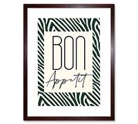 Wee Blue Coo Kitchen Zebra Bon Appetit Typography Artwork Framed Wall Art Print 12X16 Inch