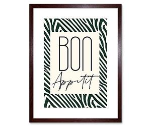 Wee Blue Coo Kitchen Zebra Bon Appetit Typography Artwork Framed Wall Art Print 12X16 Inch