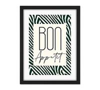 Wee Blue Coo Kitchen Zebra Bon Appetit Typography Artwork Framed Wall Art Print 18X24 Inch