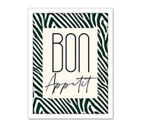 Wee Blue Coo Kitchen Zebra Bon Appetit Typography Artwork Framed Wall Art Print 18X24 Inch