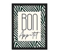 Wee Blue Coo Kitchen Zebra Bon Appetit Typography Artwork Framed Wall Art Print 18X24 Inch