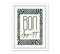 Wee Blue Coo Kitchen Zebra Bon Appetit Typography Artwork Framed Wall Art Print 18X24 Inch